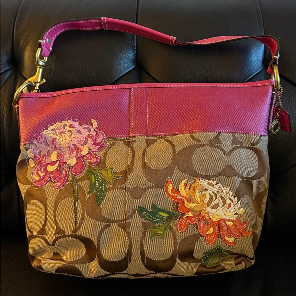 Coach Vintage Floral Shoulder Bag Brown / Pink